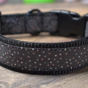 Grey Polka Dot Custom Dog Collar | Handmade with Locally Sourced Fabric | Strong 1" Webbing | Adjustable 12.5" - 19.5" | MokiandMamaBear