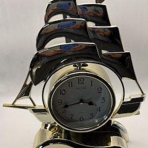 Vintage Rhythm Japan Gold Sailboat Clock | Tested Working Motion Desk Decor