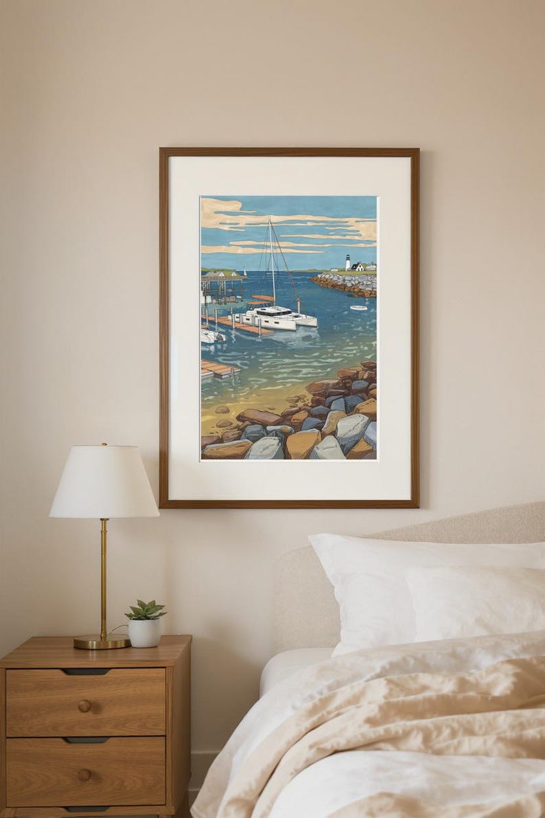 Lighthouse Jetty Catamaran Marina Print, Rocky Breakwater Harbor, Cape ...