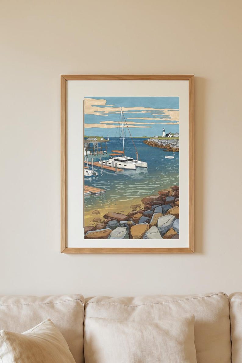 Lighthouse Jetty Catamaran Marina Print, Rocky Breakwater Harbor, Cape ...