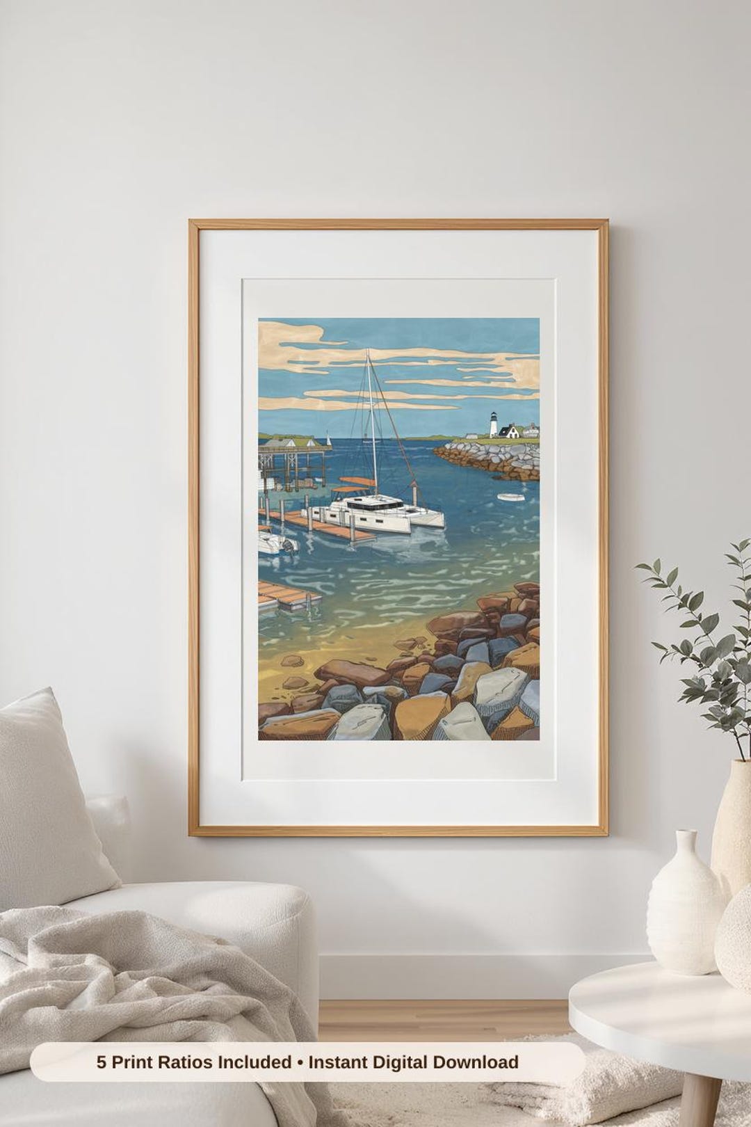 Lighthouse Jetty Catamaran Marina Print, Rocky Breakwater Harbor, Cape ...