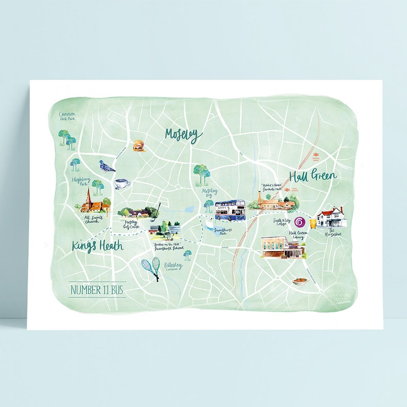 Custom Illustrated Map A3, A2, A1 image 2