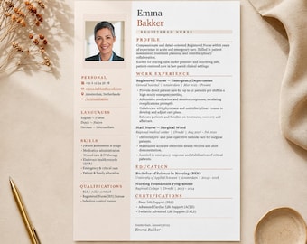 CV-sjabloon voor verpleegkundigen met foto, CV voor geregistreerde verpleegkundigen (RN) voor Word en Google Docs