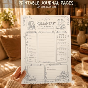 Romantasy Book Review Printable Reading Journal Page Book Record Reading Tracker Fantasy Reader Gift A4 A5 PDF Download Reader Book Template
