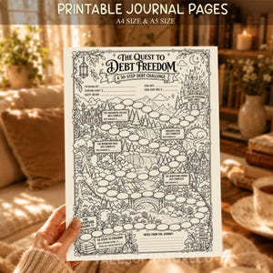 Fantasy Skuldbetalningsspårare Utskrivbar Skuldfrihet Steg Utmaning Sparbudget Planerare Finansiellt Mål Målarbild Skuldfri Resa PDF