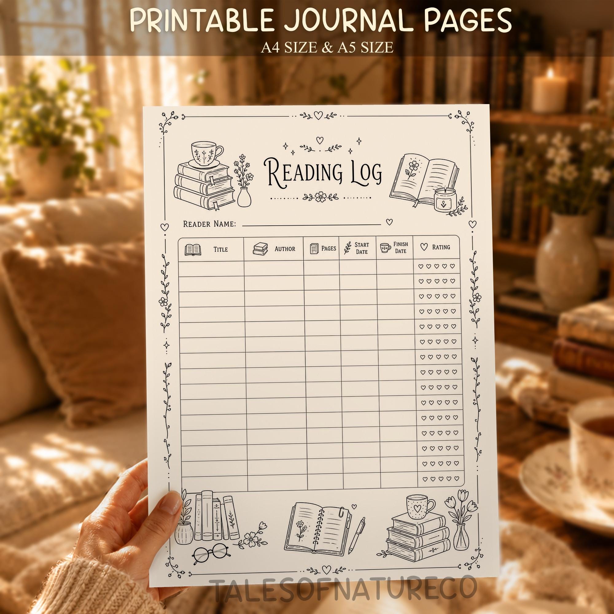 Reading Log Printable Book Tracker Reading Journal Page Book Lover Planner Insert A4 A5 PDF Instant Download Reading Notebook Template