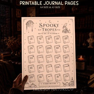 Spooky Tropes Reading Tracker Printable Horror Book Journal Gothic Reading Challenge Haunted House Dark Academia Download Book Template