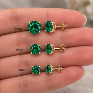 14K Solid Gold Emerald Studs, May Birthstone, 14Kt Gold Emerald Earrings, Dainty Studs, Perfect Gift for loved ones