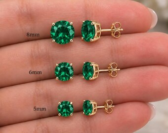 14K Solid Gold Emerald Studs, May Birthstone, 14Kt Gold Emerald Earrings, Dainty Studs, Perfect Gift for loved ones
