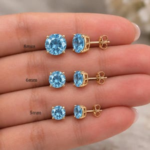 14K Solid Gold Aquamarine Studs, March Birthstone, 14Kt Gold Aquamarine Earrings, Dainty Studs, Perfect Gift for loved ones