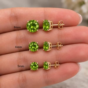 14K Solid Gold Peridot Studs, August Birthstone, 14Kt Gold Peridot Earrings, Dainty Studs, Perfect Gift for loved ones