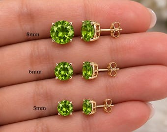 14K Solid Gold Peridot Studs, August Birthstone, 14Kt Gold Peridot Earrings, Dainty Studs, Perfect Gift for loved ones