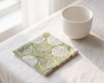 Handmade Patchwork Quilted Coasters, Cotton Linen Blend Mug Rugs, Boho Table Decor