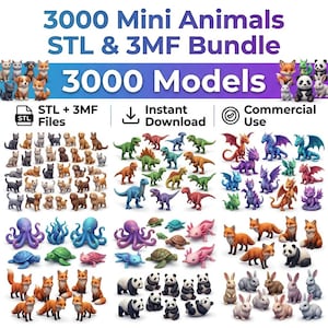Lot de 3300 mini animaux flexibles au format STL | Fichiers d'impression 3D articulés (Téléchargement instantané)