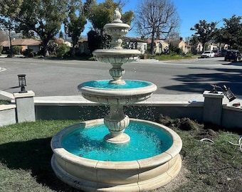 Gran fuente de agua de piedra de 3 niveles para exteriores, elemento de agua para jardín, lujosa fuente para patio o terraza con bomba.