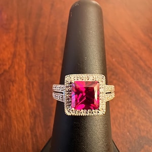 Gorgeous Vintage 14K White Gold Ruby Diamond Halo Ring Size 6.5 Synthetic Ruby 0.25 CTW 2026 Appraisal included.