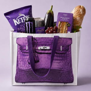 Large Reusable Grocery Tote Bag, Luxury Fashion Print Shopper, Wipe-Clean Market Bag