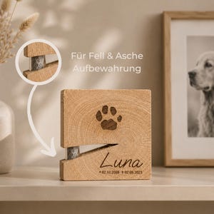 Erinnerungsstück Hund, Katze personalisiert | Aufbewahrung für Fell, Haare oder Asche | Andenken aus Holz zur Erinnung an Hund, Katze