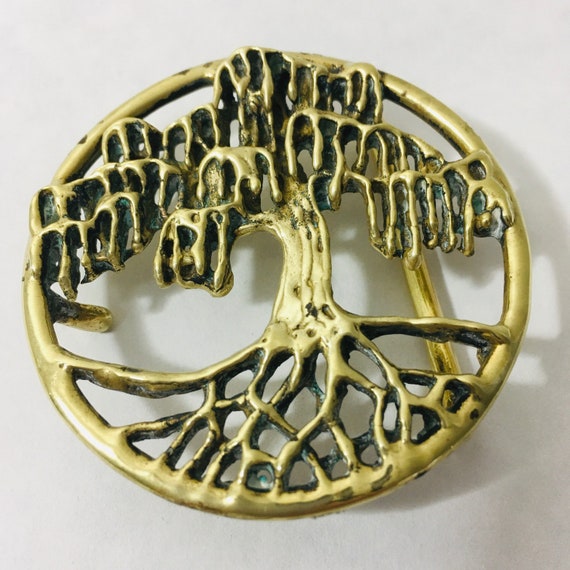 Vintage Brutalist Brass Tree Belt Buckle 1970’s