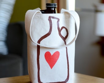 Beer Love Growler Bag, Screen Printed Canvas Growler Tote, Growler Carrier, Craft Beer Gift, Gift for Him, Beer Lover Gift, Under 30 Dollars