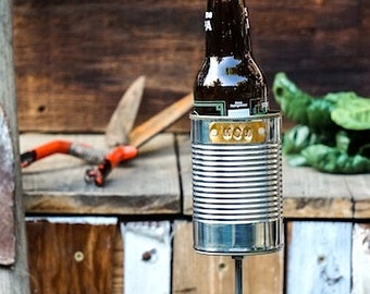 For Mom: Hobo Tin Can Beer Holder / Garden Drink Holder / Mothers Day Gift / Stake Drink Holder