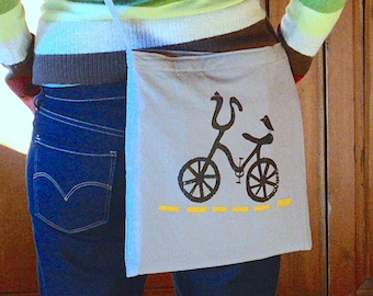 Bolso tote de lona con estampado de bicicleta: bolso bandolera hecho a mano para el día a día.