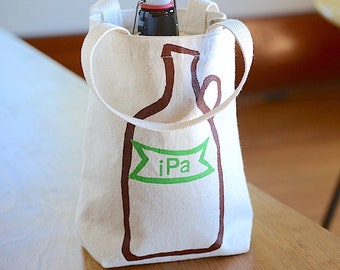 IPA Growler Bag, Screen Printed Canvas Tote, IPA Growler Tote, Beer Lover Gift