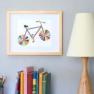 Recycled Bicycle Print, Original Bicycle Art Print, Colorful Home Decor, Affordable Art image 1