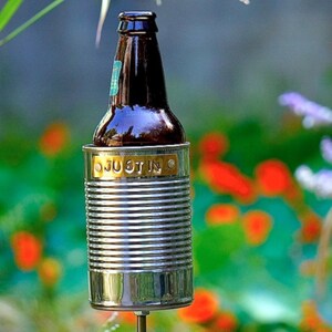 Hobo Tin Can Beer Holder/ Garden Drink Holder/ Outdoor Beverage Holder/ Gift for him image 1