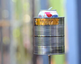 Large Hobo Tin Can Beer Holder, Outdoor Drink Holder, 10 Year Upcycled Anniversary Gift, Wine Bottle Holder, Drink Stake, 10th Anniversary