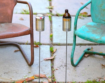 2 Hobo Tin Can Beer Holders/ Personalised Garden Drink Holders