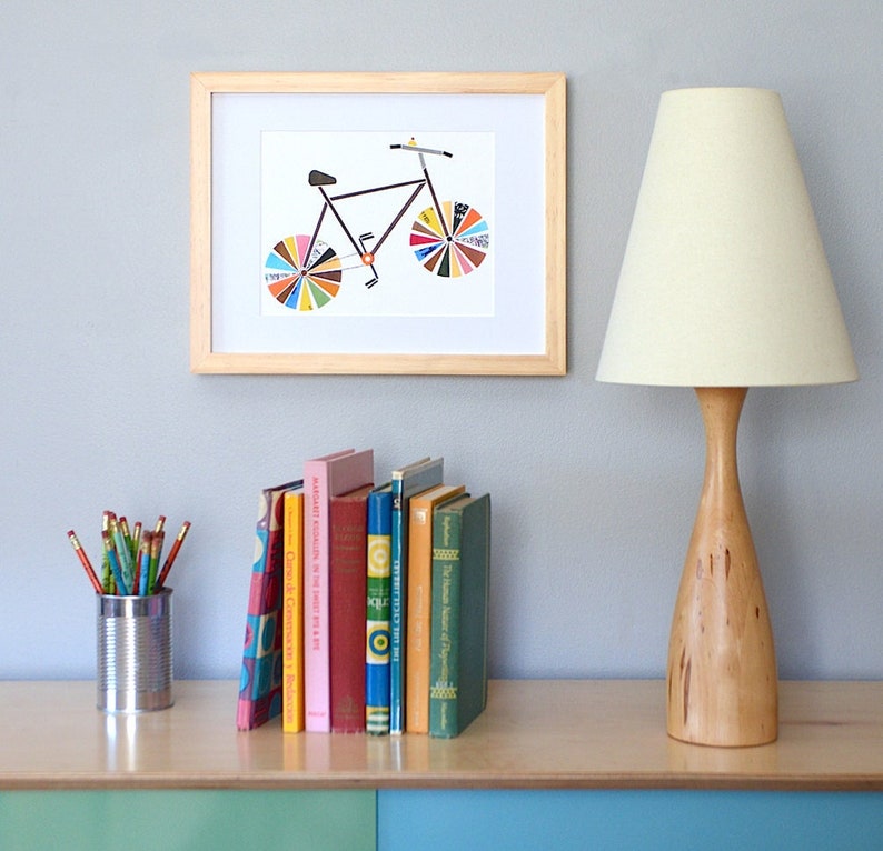 Recycled Bicycle Print, Original Bicycle Art Print, Colorful Home Decor, Affordable Art image 1