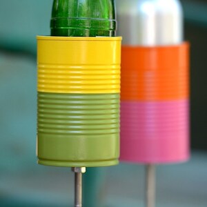 Pair of Two Tone Hobo Tin Can Beer Holder/ 2 Garden Drink Holders Choose your colors image 2