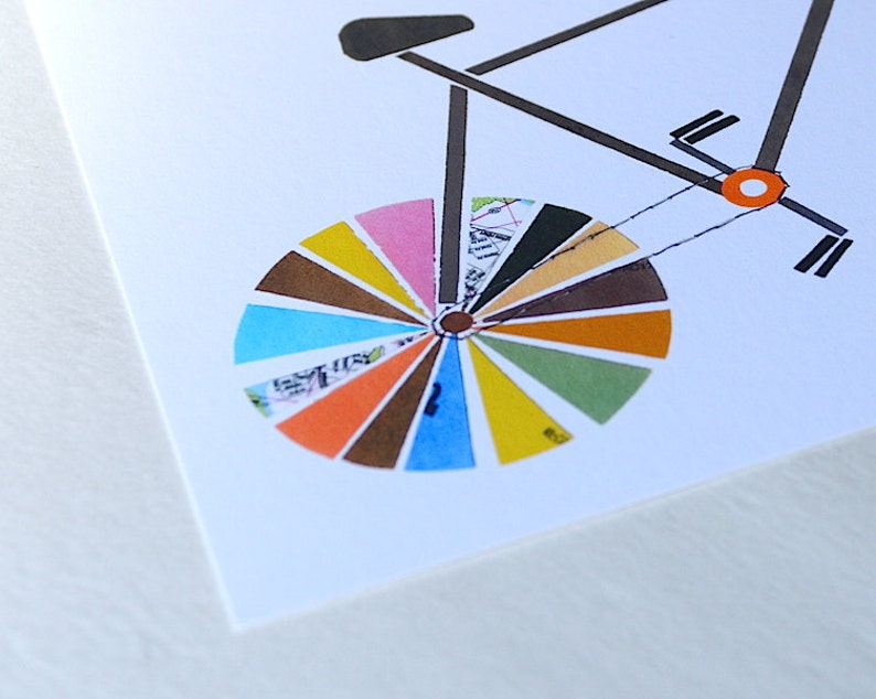 Recycled Bicycle Print, Original Bicycle Art Print, Colorful Home Decor, Affordable Art image 3