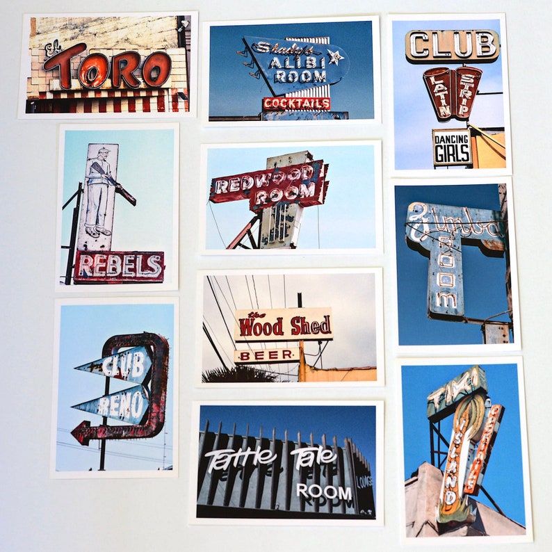 Old Los Angeles Bar Sign Photography Postcards, Vintage Los Angeles Postcards, Roadside Photography, Cocktail Photography, Los Angeles Signs image 2