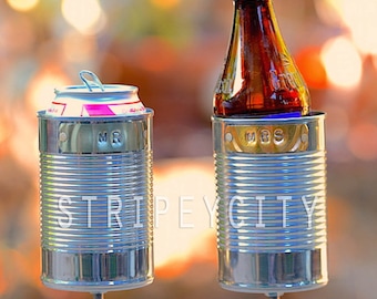 MR & MRS Hobo Tin Can Beer Holders, 10 Year Anniversary Gift for Him, Her, Tin Anniversary Gift, Wedding Gift, Garden Drink Holders