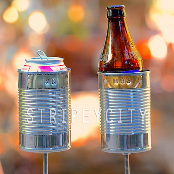 MR & MRS Hobo Tin Can Beer Holders, 10 Year Anniversary Gift for Him, Her, Tin Anniversary Gift, Wedding Gift, Garden Drink Holders