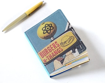 Upcycled Mini Journal- Burgers N Thangs Edition, Hamburger Journal, Burger Notebook, Ready to Ship