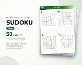 Libro de Sudoku fácil de imprimir en PDF / 50 rompecabezas para principiantes / Descarga instantánea