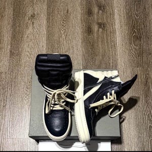 Chunky Black Leather Rick Owen’s Geobasket Sneakers – Genuine Leather High-Tops