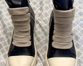 Sneakers Rick Owens in pelle nera spessa con lacci larghi – Scarpe alte in vera pelle