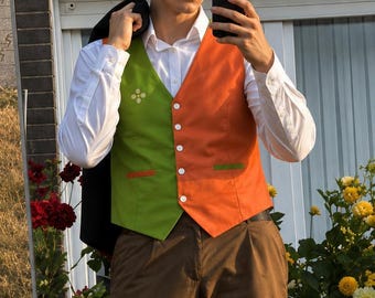 Flowery Inspired Cosplay Vest, Green Orange Costume Vest, Flowery Character Vest, Cosplay Waistcoat, Convention Outfit, Halloween Costume