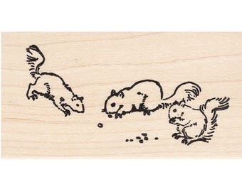 Squirrels 561F Beeswax Rubber Stamps Unmounted, Cling, Mounted Stamp Animal, Nature Stamping