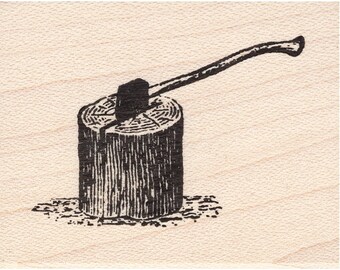 Ax in Stump 214E Beeswax Rubber Stamps Unmounted, Cling, Mounted Stamp Collage Stamping