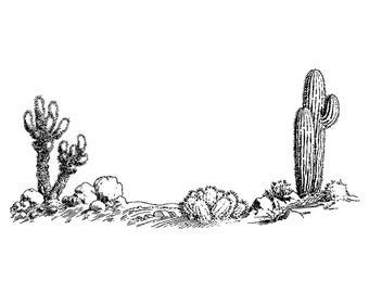 Cacti Scene 1703I Beeswax Rubber Stamps Unmounted, Cling, Mounted Stamp Scenic, Landscape Stamping