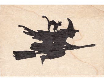 Flying Witch 819G Beeswax Rubber Stamps Unmounted, Cling, Mounted Stamp Halloween Stamping
