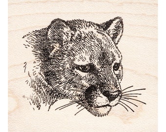 Mountain Lion Face 1771G Beeswax Rubber Stamps Unmounted, Cling, Mounted Stamp
