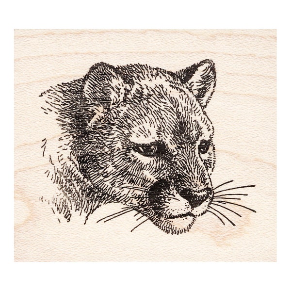 Mountain Lion Face 1771G Beeswax Rubber Stamps Unmounted, Cling, Mounted Stamp