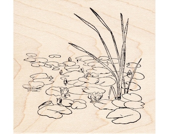 Lily Pads 1353J Beeswax Rubber Stamps Unmounted Cling, Mounted Stamp Scenic, Landscape Stamping