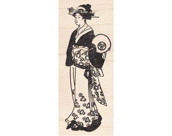 Fan Geisha 731J Beeswax Rubber Stamps Unmounted, Cling, Mounted Asian Stamp Collage Stamping